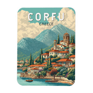 Corfu Greece Illustration Travel Art Vintage Magnet