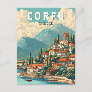 Corfu Greece Illustration Travel Art Vintage Postcard