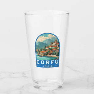 Corfu Greece Travel Art Emblem Glass