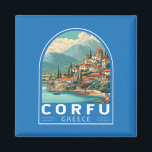 Corfu Greece Travel Art Emblem Magnet<br><div class="desc">Corfu retro vector travel design. Corfu,  a stunning Greek island in the Ionian Sea,  is known for its crystal-clear waters,  lush landscapes,  and rich cultural heritage.</div>