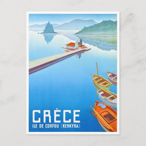Corfu Greece Vintage Poster Restored Postcard