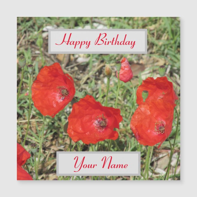 Corfu Red Poppies Magnetic Birthday Card (Front)