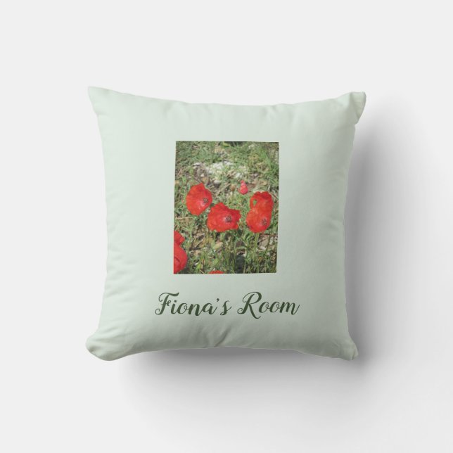 Corfu Red Poppies Personalized Cushion (Front)