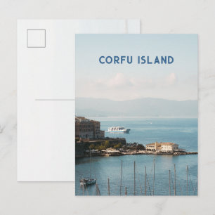 Corfu Town Harbor View, Travel Postcard