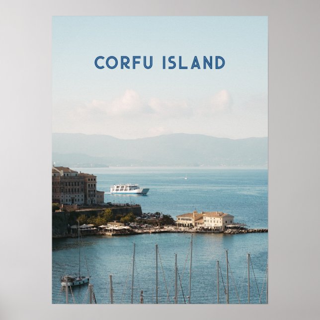 Corfu Town Harbor View, Travel Poster (Front)