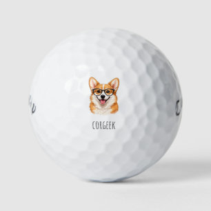 'Corgeek' Adorable Corgi With Glasses Playful Fun Golf Balls