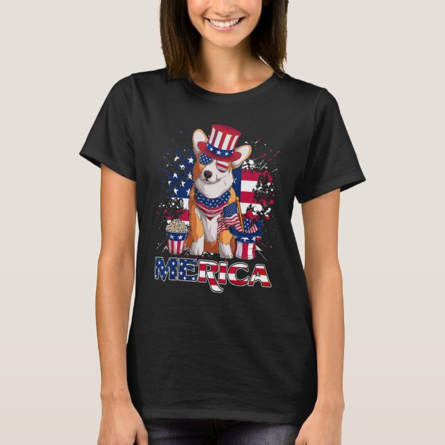 Corgi 4th Of July American Sunglasses Dog Puppy Us T-Shirt (Front)