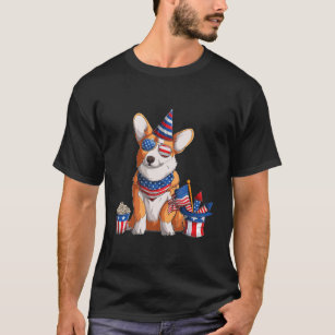 Corgi 4th of July American Sunglasses Dog USA T-Shirt
