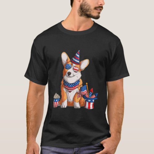 Corgi 4th of July American Sunglasses Dog USA T_Shirt