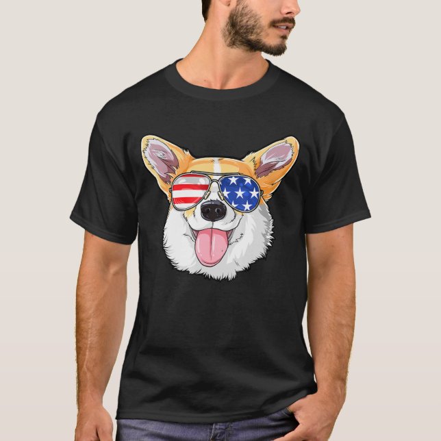 Corgi 4th Of July Sunglasses Men Women Usa America T-Shirt (Front)