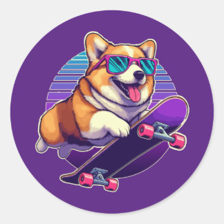 Corgi 80's skater classic round sticker