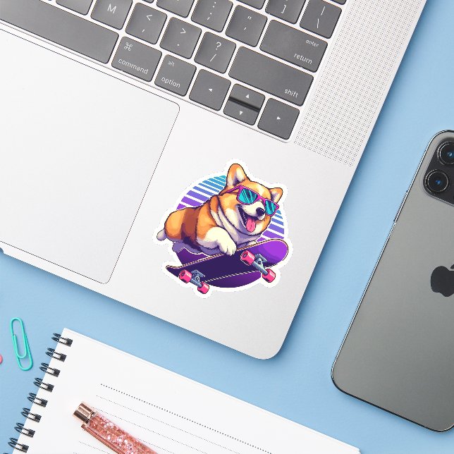 Corgi 80's skater sticker (Laptop w/ iPhone)
