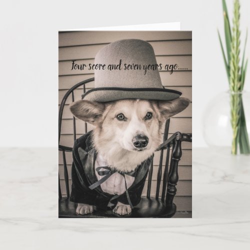 Corgi Abe Lincoln Birthday Card