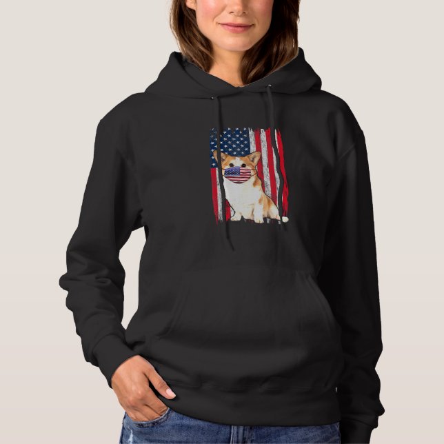 Corgi American Flag Dog Wears Face Mask 4th Of Jul Hoodie (Front)