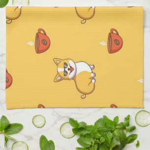 Corgi And Coffee Pattern Kitchen Towel