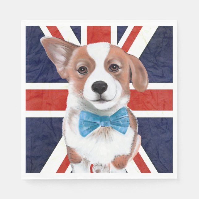 Corgi And English Flag Paper Napkins (Front)