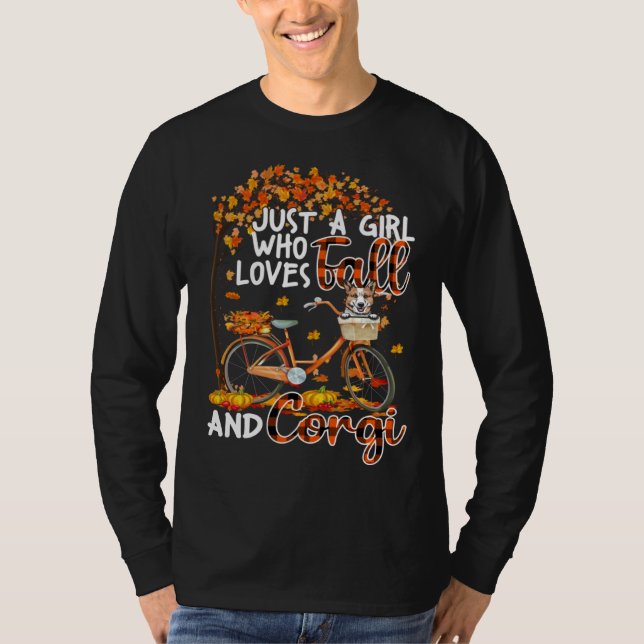 Corgi And Fall  Dog Owner Bicycle Thanksgiving T-Shirt (Front)