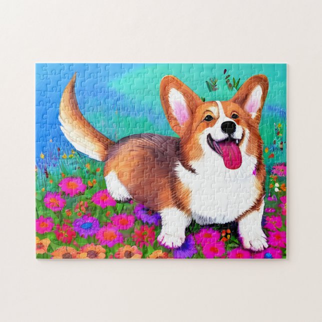 Corgi and flowers  jigsaw puzzle (Horizontal)