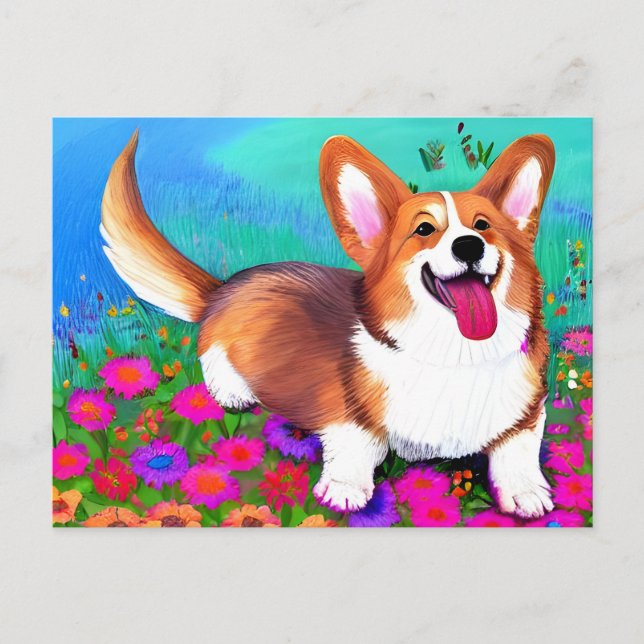 Corgi and flowers postcard (Front)