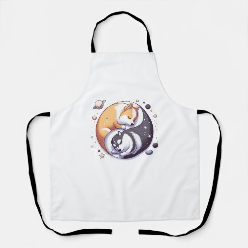 Corgi And Husky On Space Yin And Yang Essential T_ Apron