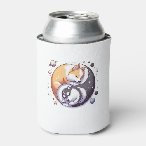 Corgi And Husky On Space Yin And Yang Essential T_ Can Cooler