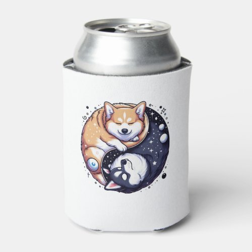 Corgi And Husky On Space Yin And Yang Essential T_ Can Cooler