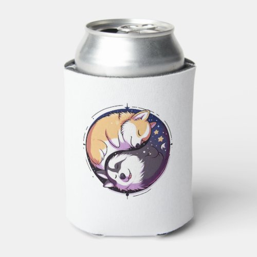 Corgi And Husky On Space Yin And Yang Essential T_ Can Cooler