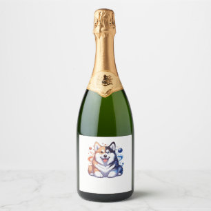 Corgi And Husky On Space Yin And Yang Essential T- Sparkling Wine Label