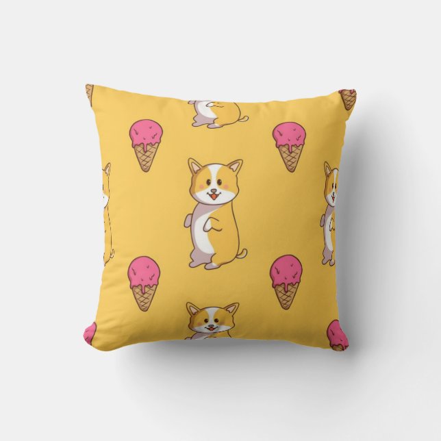 Corgi And Ice Cream Pattern Throw Pillow (Front)