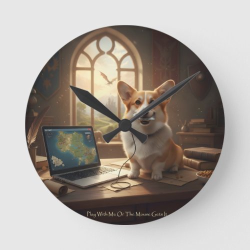 Corgi and Mouse Round Clock