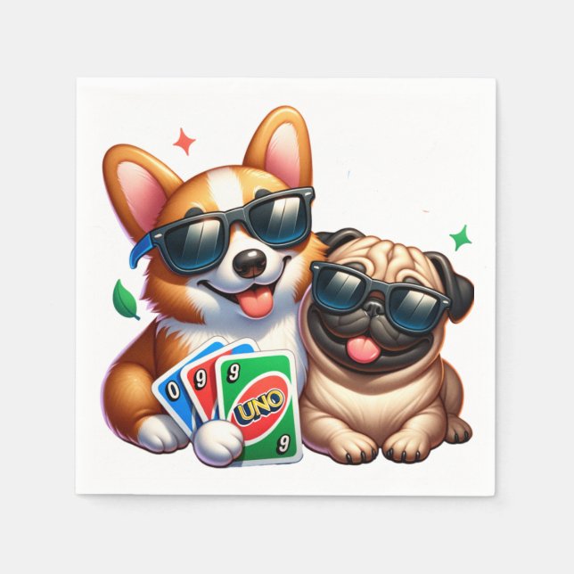 Corgi and Pug Uno Card Game Napkins (Front)