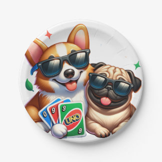 Corgi and Pug Uno Card Game Paper Plates