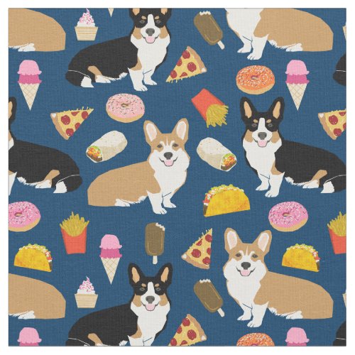 corgi and tricolored corgi junk food fabric