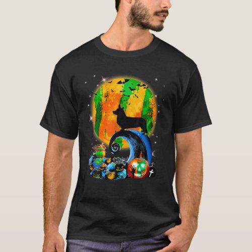 Corgi And Yellow Moon Halloween Funny Dog Lover T  T_Shirt