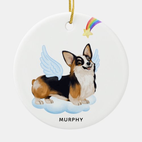 Corgi Angel Dog Personalized Pet Loss Dog Memorial Ceramic Ornament