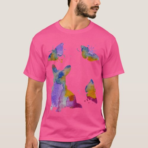 Corgi Art Colorful Dog With Butterflies T_Shirt