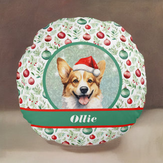 Corgi Art with Santa Hat and Christmas Pattern