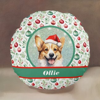 Corgi Art with Santa Hat and Christmas Pattern