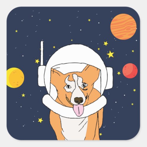 Corgi Astronaut Animal With Space Helmet Clipart B Square Sticker