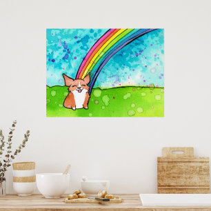Corgi At The End Of The Rainbow Poster