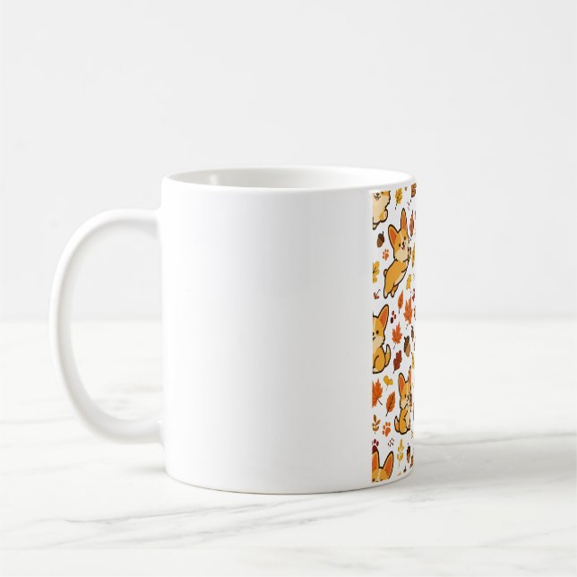 Corgi Autumn Leaves Fall Pattern Coffee Mug (Left)