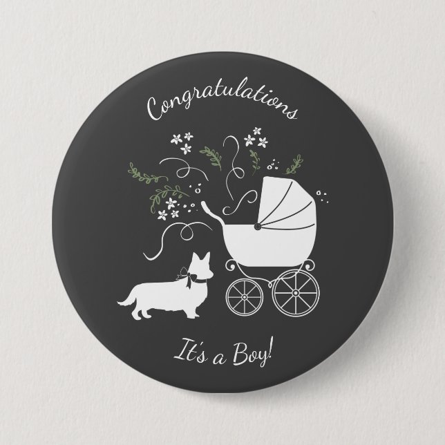 Corgi Baby Shower Dog Button (Front)