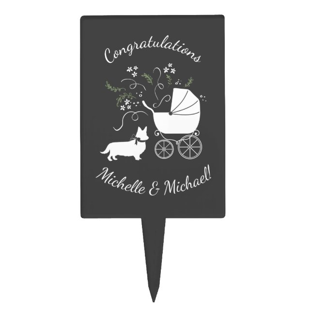 Corgi Baby Shower Dog Cake Topper (Front)
