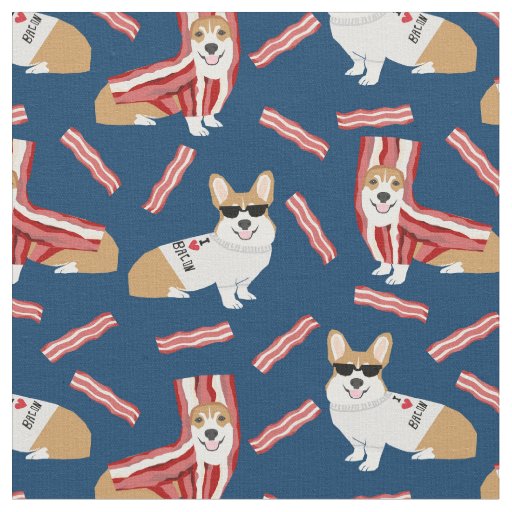corgi bacon dog navy fabric
