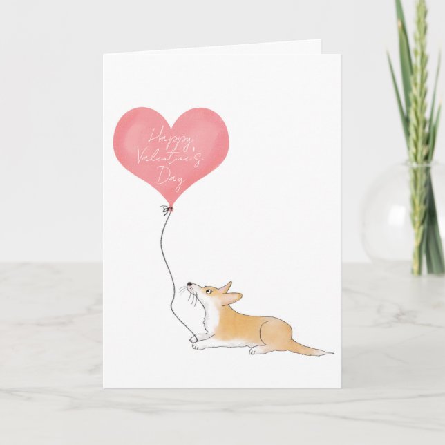 Corgi & balloon Happy Valentine's Day card (Front)