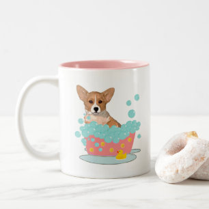 Corgi Bath Time Two-Tone Coffee Mug