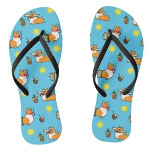 Corgi Beach Party (Red Pembroke) Flip Flops