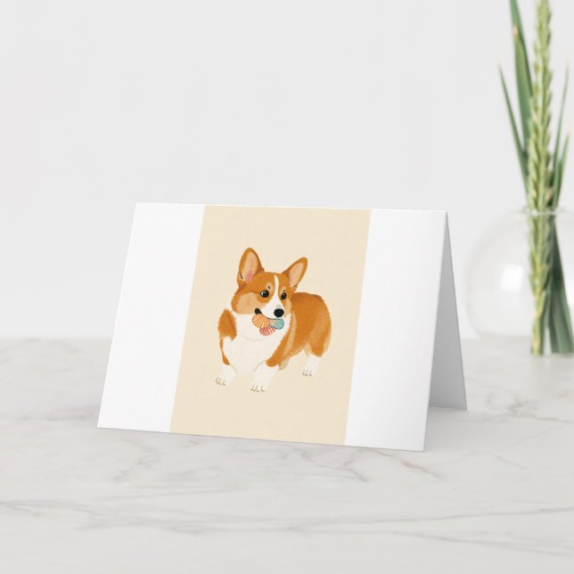 Corgi Beach Shell Collecting Greeting Card (Front)