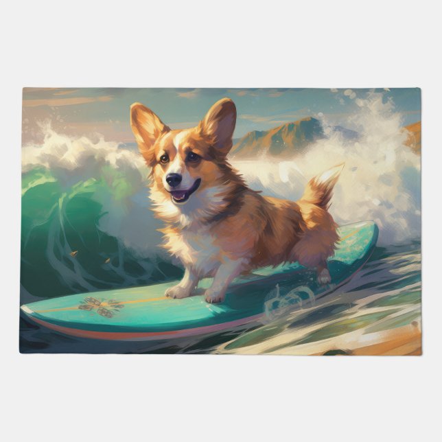 Corgi  Beach Surfing Painting  Doormat (Front)
