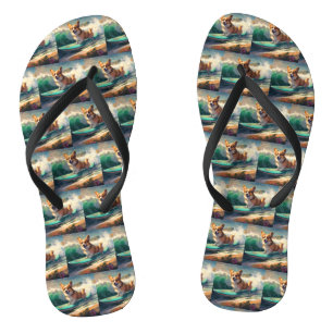 Corgi Beach Surfing Painting Flip Flops